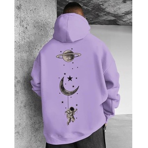 Nueva llegada de 100% algodón manga larga hombro pendiente cuello redondo impreso cómodo de talla grande Sudadera con capucha para hombre - Product Image 3