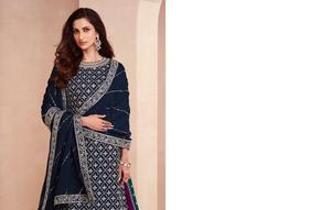 Dernier chino à fleurs lourdes avec broderie multicolore en coton fantaisie Dhaka Dupatta avec séquence de travail vêtements indiens pakistanais - Product Image 3