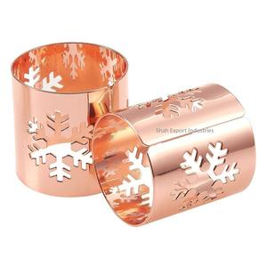 Ronds de serviette élégants en métal plaqué cuivre décorés pour mariage Décoration de table spéciale Porte-serviettes de forme ronde - Product Image 5