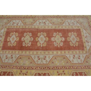 Tapis Vintage Turc Bohème Orange Jaune Laine 4.6X7.8 pieds Patchwork Design pour Entrée ou Bedside-9x12 Modèle Rectangle - Product Image 5