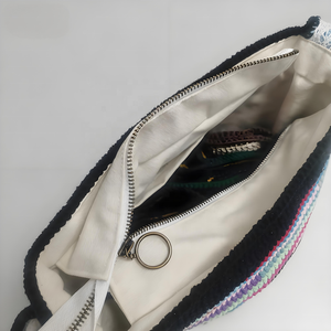 Sac à bandoulière/croisé en coton fait main au crochet, style bohème, deux sangles, motif multicolore, design portable pour femme - Product Image 3