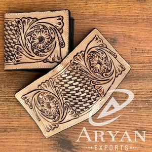 New Arrival Men's Wallet Hand <b>Tooled</b> <b>Leather</b> Long Zipper Wallet Hot Sale Fashion Brown Color Cash Holder Gift for Him - Product Image 1