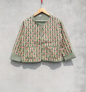 Veste matelassée en coton automne/hiver pour femmes bloc imprimé Style Boho fait à la main longue longueur respirant vêtements tissés - Product Image 1