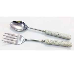 Terrazzo Look Résine & Pierre avec Meilleure Qualité Vaisselle Couverts Serveur à Salade Ensemble Accessoires de Cuisine Cuisine - Product Image 1