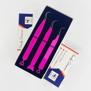 Pinzas de acero inoxidable de Color Rosa transparente Puntas plateadas Corazones Mariposa Diseño Diamond Grip Logotipo personalizable para pestañas - Product Image 6