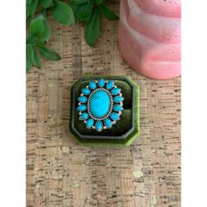 Southwest Handmade Kingman Turquoise <b>Sterling</b> <b>Silver</b> <b>Adjustable</b> Cluster <b>Ring</b> - Product Image 1