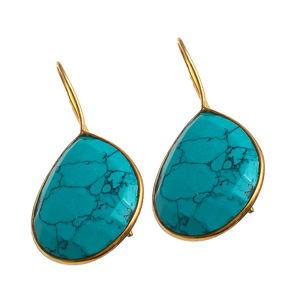 Pendientes Colgantes de Turquesa con Baño de Oro, Diseño Nuevo en Forma de Pera, Hechos a Mano, Regalo Elegante para Ella - Product Image 1