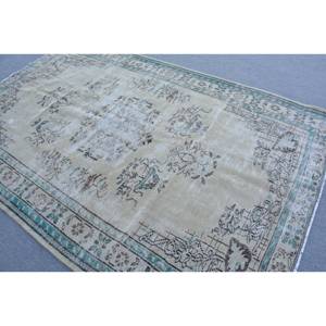 พรมตุรกีวินเทจขน5.9x9.1ft สีเขียวเบจทอลายเรียบมีการเย็บปะติดปะต่อกันสำหรับตกแต่งห้องนั่งเล่น - Product Image 4