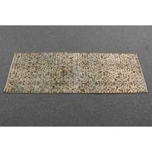 Turkish Vintage Rug, 1.6x4.8 ft Rug, <b>Brown</b> Green Polka dot <b>Wool</b> Rug - Product Image 3