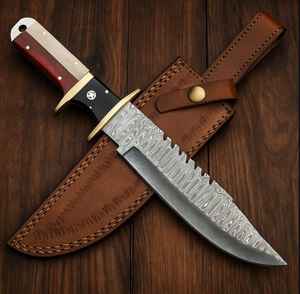 Cuchillo de Caza de Acero de Damasco de Hoja Fija Hecho a Mano, Cuchillos de Hoja Fija para Supervivencia con Funda de Cuero Fino, Cuchillos de Acero Personalizados - Product Image 2
