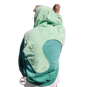 Nouveaux vêtements de mode logo personnalisé manches longues Style de rue Patchwork vague lambrissé coupe et coudre deux tons hommes denim larmes à capuche - Product Image 2