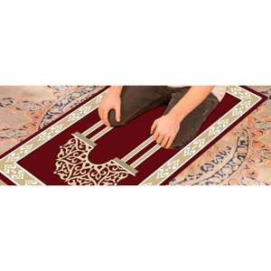 Tapis de prière en chenille rouge : Tapis de prière musulman imprimé en 3D, tapis fin non tissé - Product Image 2