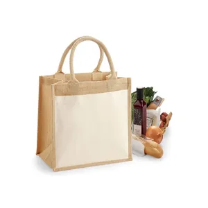 Borsa shopper in cotone e juta midi, merchandising sostenibile - Product Image 3