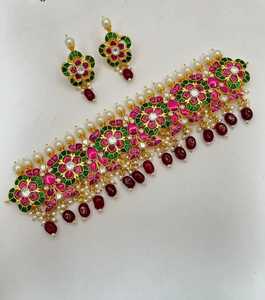 Royal Opulence Of Kemp Stone Jadau Work Choker Set Brass Jewelry for Majestic Elegance Buy from Indian Supplier