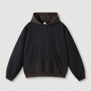 Pull à capuche avec logo personnalisé lavé à l'acide pour hommes 400 GSM poids lourd Vintage style surdimensionné hiver décontracté imprimé motif uni - Product Image 3