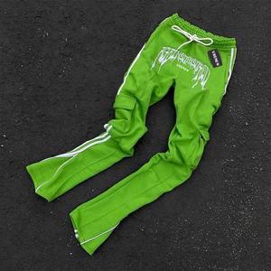 Logo imprimé personnalisé poche à fermeture éclair pantalon Cargo lourd 100% coton vierge éponge française empilés pantalons de survêtement évasés pour hommes - Product Image 4