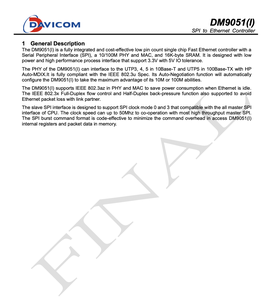 Davicom DM9051INP 10/100 Mbps PHY SPI ไปยังคอนโทรลเลอร์อีเธอร์เน็ต IC - Product Image 2