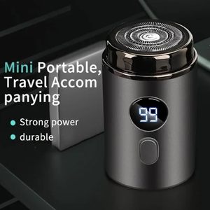 Mini rasoir électrique pour homme, marron, rechargeable par USB, avec lames simples et doubles, étanche IPX7, rasoir rotatif pour le visage - Product Image 2