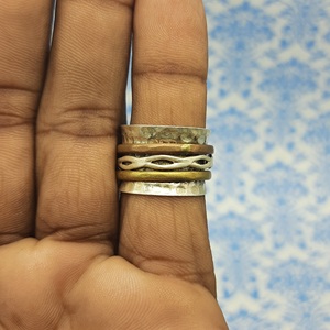 Handmade 925 <b>Silver</b> <b>Spinner</b> Band <b>Ring</b> Unique New Design with Three Tone Fancy Jewelry Inlaid Diamond Pearl for Weddings Gifts - Product Image 1