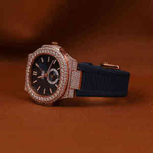 Reloj Hip Hop de lujo para hombre con esfera geométrica, reloj de cuarzo helado de oro rosa, correa de cuero negro, diseño de moda personalizado - Product Image 2
