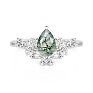 Jeulia Elegant Vintage Vine Pear Shaped Moss Agate Engagement <b>Ring</b> - Product Image 1