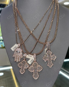 Collana pendente in argento Sterling Hip Hop completamente ghiacciata con ciondolo croce e Hamsa a mano vvvs1 Moissanite