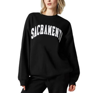 Pull à col montant long et ample pour femme, en coton 100%, léger, décontracté, avec impression de logo - Product Image 1