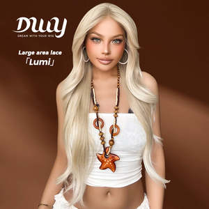 Perruque synthétique Lumi-DWY 136 blond platine ondulée avec raie libre et dentelle transparente sur le devant - Product Image 1