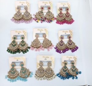 Top Fashion traditionnel indien Kundan Jhumka boucles d'oreilles Vintage goutte d'eau cloche mariage boucle d'oreille ensemble pour dames à la mode alliage - Product Image 3