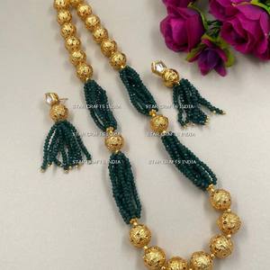 Bijoux en perles de résine de couleur or collier de perles de pierres précieuses ovales à facettes multiples remplies de verre précieux - Product Image 4