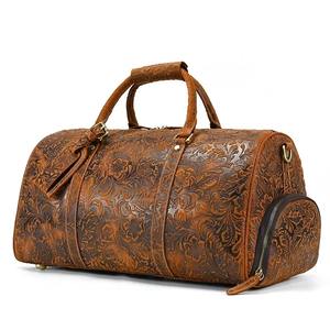 Bolsa de lona de cuero genuino vintage con cremallera ecológica de gran capacidad para viajes y gimnasio Bolsa De noche unisex - Product Image 2