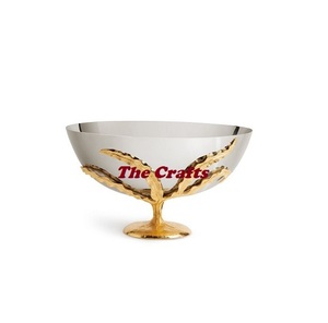 Stainless Steel Serving Bowl With Aluminium Stand Kitchenware Food Snacks And <b>Chocolate</b> Bowl In Silver And Gold Color - Product Image 1