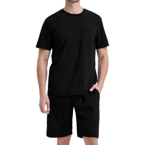 Venta al por mayor 100% algodón Color sólido Vintage camisetas y pantalones cortos de chándal de silicona personalizada Pantalones cortos de impresión Set Hombres regular fit dos piezas - Product Image 1