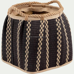 Black Seagrass and Jute Storage <b>Basket</b> <b>with</b> <b>Lid</b> & Rope Handles for Home & Bathroom Organization - Product Image 1