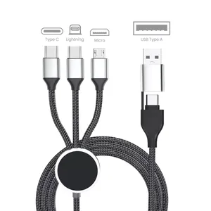 Câble de données multi-charge 3-en-1 Type-C, long de 105 cm, avec logo lumineux - Product Image 4