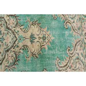 Alfombra de lana verde y beige tradicional hecha a mano, diseño de retazos de 4,2x4,2 pies, sala de estar látex para, dormitorio, pasillo, alfombras rectangulares turcas - Product Image 5