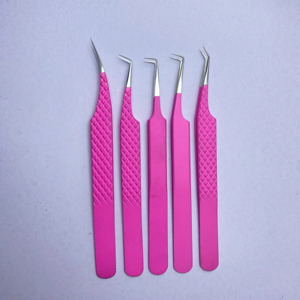 Lot de 5 pinces à cils en acier inoxydable de précision rose pointe pointue avec boîte de rangement et outils de miroir de cils pour cils - Product Image 1