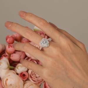 Bague de fiançailles Jeulia Vintage Double Halo Cœur - Argent sterling avec zircon, style incrustation tendance - Product Image 6