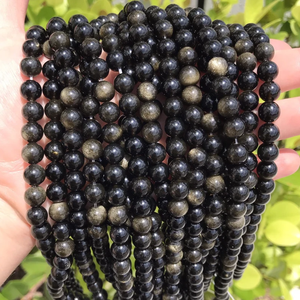 Cuentas de Piedra Obsidiana con Brillo Dorado, Hilo de Cuentas de Piedra, Joyería de Piedra, Gema Suave Suelta, Collar Curativo, Cristal Natural al por Mayor - Product Image 6