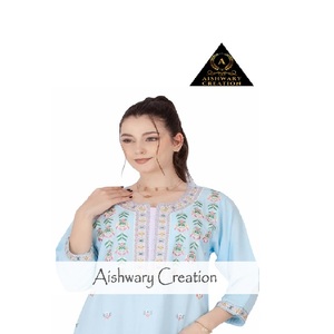 Modest Muslim Cotton <b>Dress</b> for Women Floral Print Front Yoke Embroidery Comfortable Casual Long <b>Dress</b> - Product Image 3