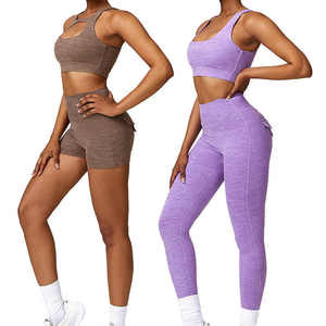 yoga wear for women oem two piece <b>set</b> with <b>leggings</b> <b>and</b> <b>top</b> <b>seamless</b> breathable flexible fabric suitable for all activities - Product Image 6