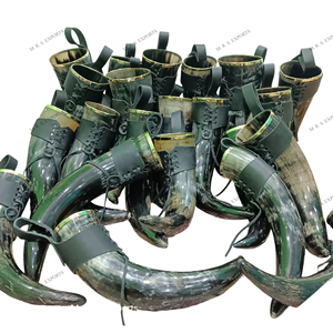 Corne à boire Viking Buffalo de 500 ml avec bordures en laiton et étuis en cuir, corne à boire naturelle en buffle, prix de gros - Product Image 1