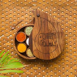 Fournisseur indien direct fabriqué à la main belle boîte à épices en bois de sheesham de style moderne sculptée à la main 7 conteneurs Masala Box cuisine - Product Image 3