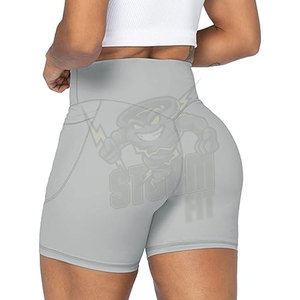 Premium Nylon Spandex V Back Seam Gym Yoga Biker Shorts High Waist Breathable Peach Hip Activewear Gym <b>Leggings</b> for <b>Women</b> - Product Image 5