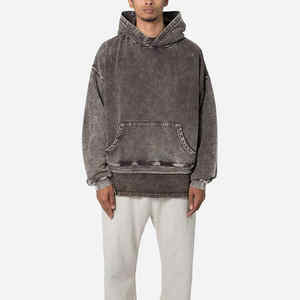 เสื้อมีฮู้ดผ้าสโตนวอชของผู้ชายผ้าฝ้าย100% แบบสวมหัวมีฮู้ดผ้าวสีจางซีดจางสำหรับผู้ชาย - Product Image 1