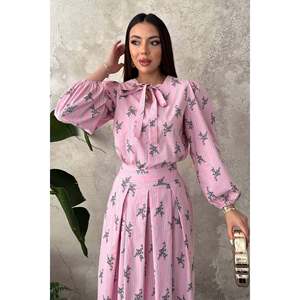 Conjunto de Blusa y Falda con Estampado Floral y Rayas Rosas - Rosa - Product Image 3