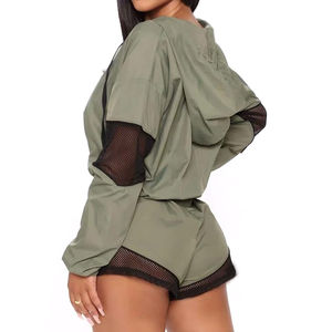 Ensemble coupe-vent élégant pour femme à manches courtes, respirant, style urbain, en nylon et toile, col montant, fermeture éclair, printemps 2026 - Product Image 5