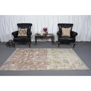 4.4x7.7 ft Rug, Vintage Rug, Turkish <b>Brown</b> <b>Wool</b> Ikat Rug - Product Image 2