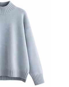 Ensemble de détente en tricot pour femmes, pull à col rond bleu clair et pantalon à taille élastique, tenue décontractée d'hiver en deux pièces pour femmes, confortable - Product Image 3
