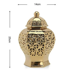 Florero de tarro de jengibre electrochapado dorado esmaltado para decoración del hogar con tapa para restaurantes de Hotel de boda - Product Image 6